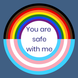 Logo mit Regenbogenfarben und Schriftzug "You are safe with me" © Feb. 2026 Fabian Roskosch